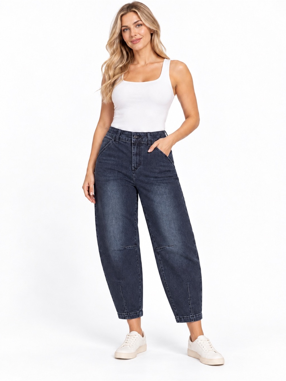 Flamingals Dark Indigo Barrel Crop